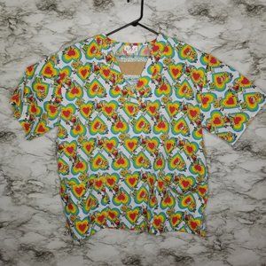 Rainbow Hearts Puppy Dog Scrub Top Womens 2XL